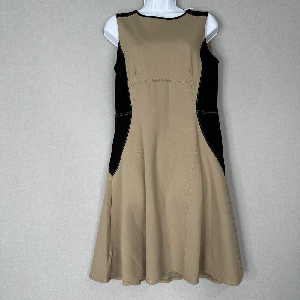 Ann Taylor‎ Womens Dress 8 Tan Colorblock Ponte Knit Slimming Career Old Money